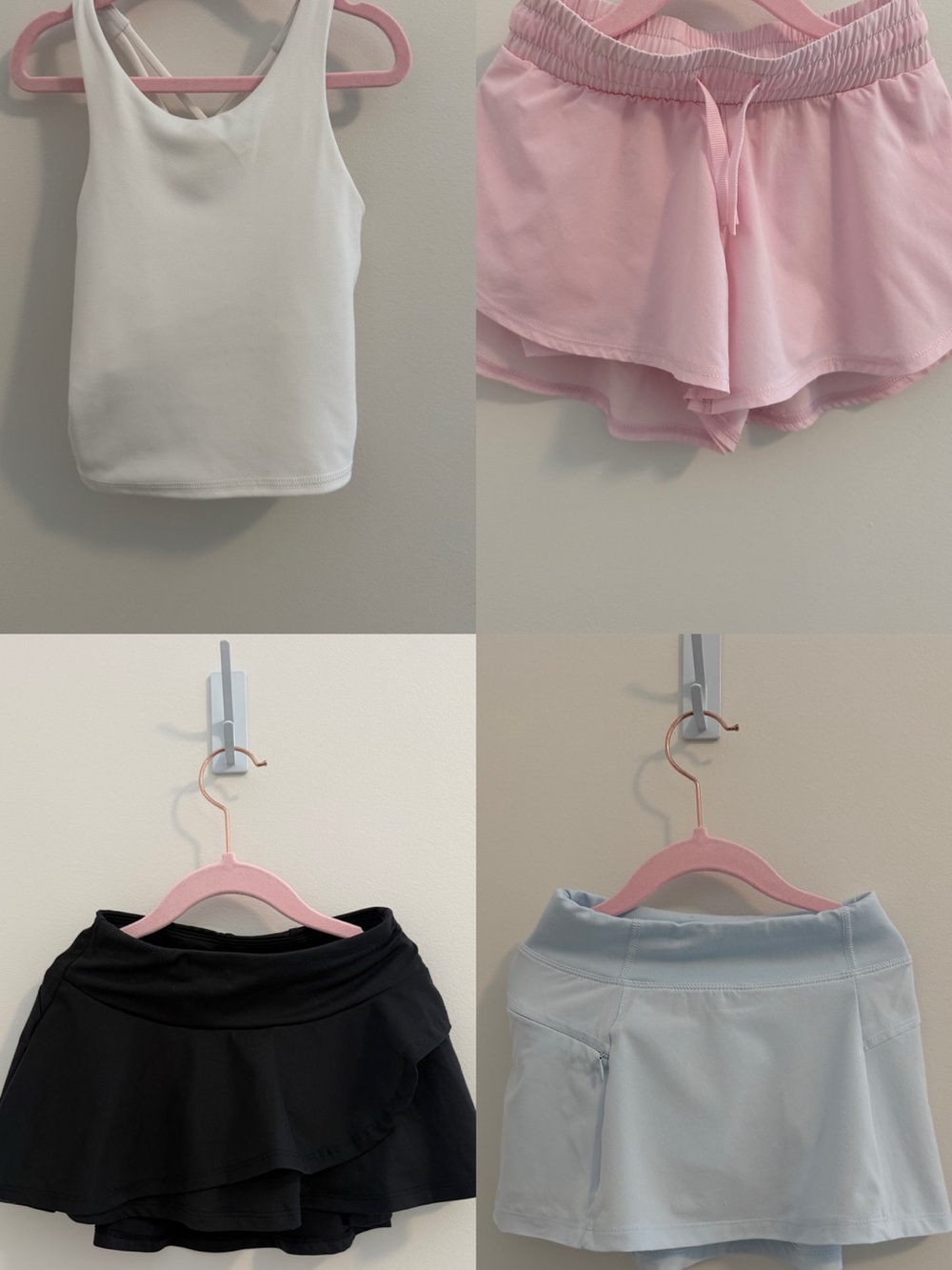 All in Motion Girls Active Bundle - White Tank, Pink, Black & Light Blue Skorts